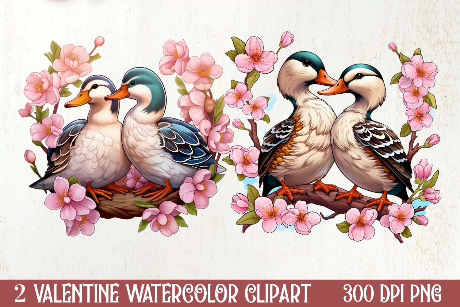 Valentines Day Mandarin Duck Couple, Christmas Clipart product image 1
