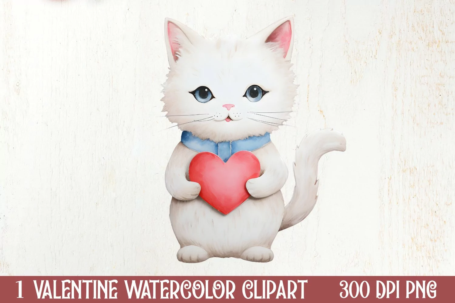 Watercolor Cat Heart Valentine Clipart, Valentines PNG product image 1