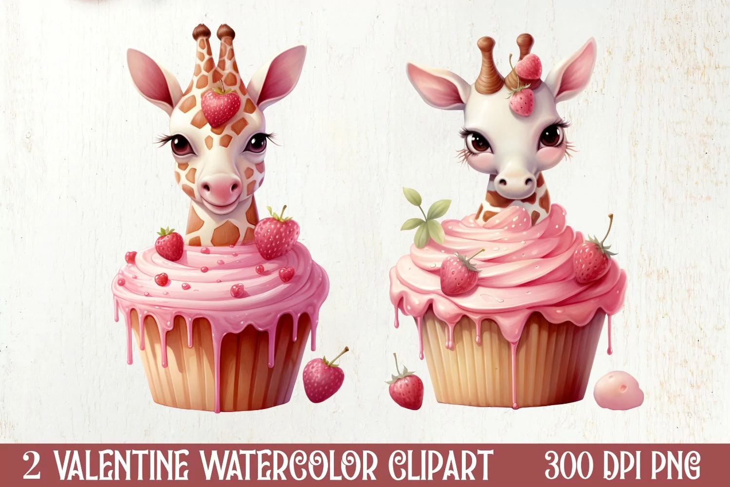 Giraffe Loves Cupcake Valentine Clipart Valentines Clipart product image 1