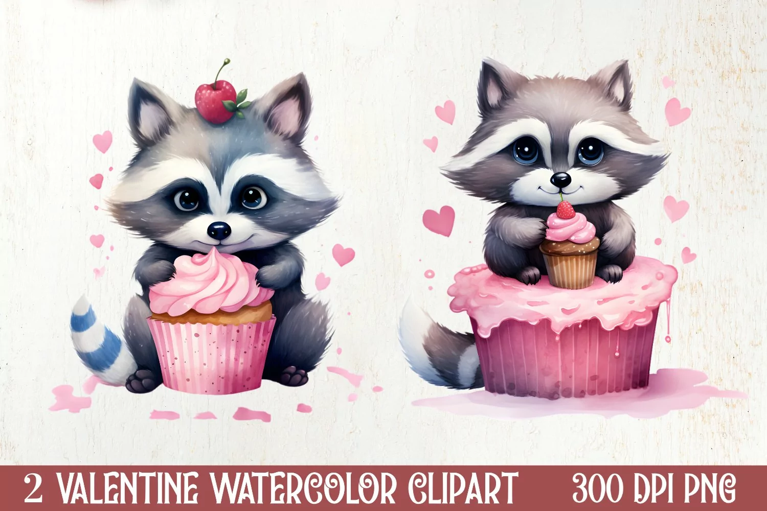 Racoon Loves Cupcake Valentine Clipart, Christmas Clipart product image 1