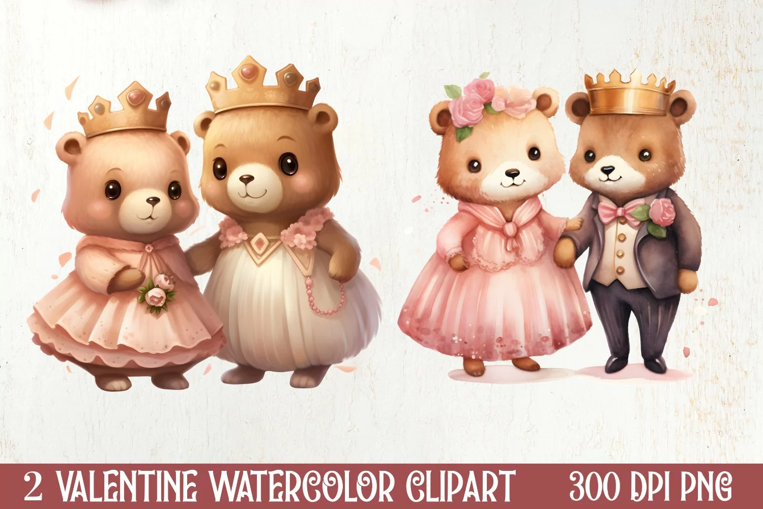 Cute Bear Love Couple Valentine Clipart, Valentines Clipart product image 1