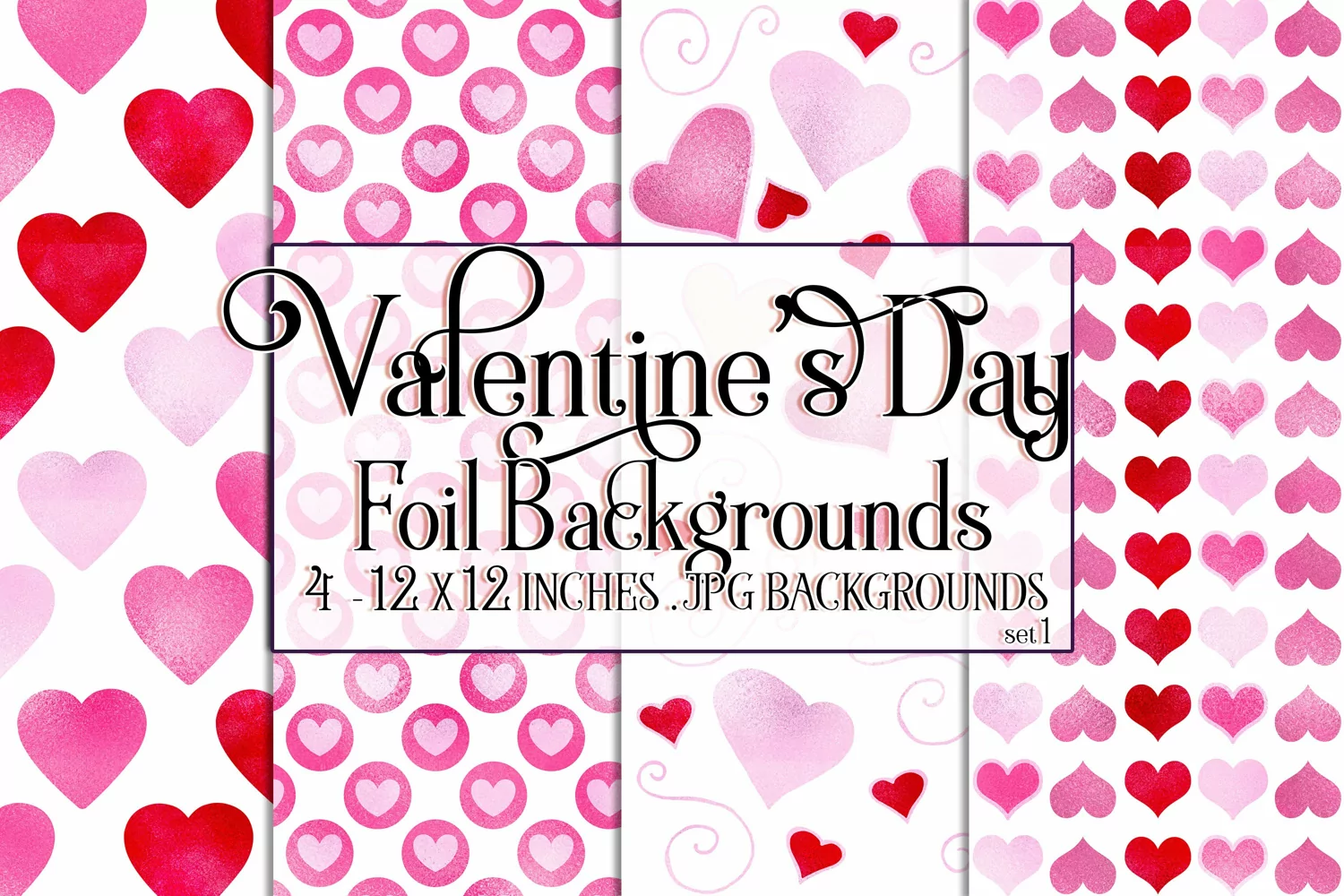 Valentine's Day, Foil Texture Hearts 12x12 Backgrounds, s1 product image 1