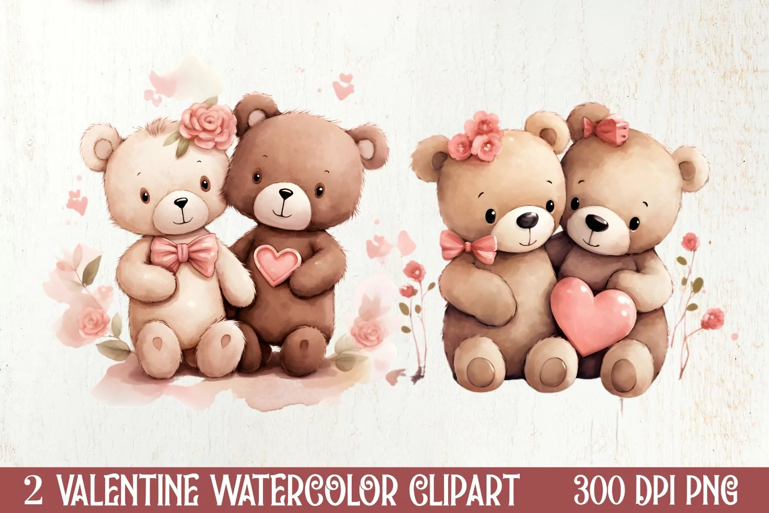 Valentines Day Couple Teddy Bear, Christmas Clipart product image 1