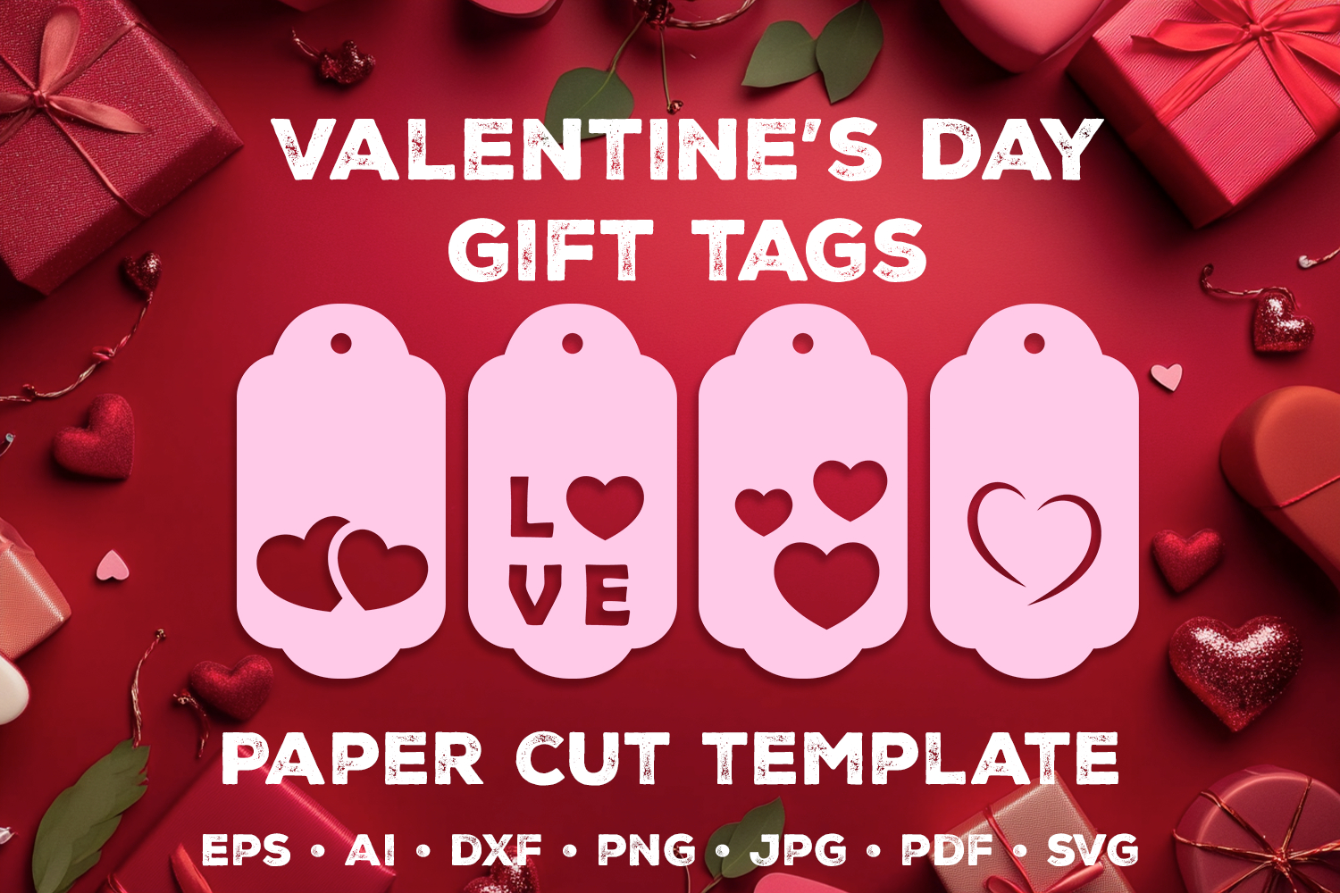 Paper Cut Valentine’s Gift Tags Template, Romantic Heart Tag product image 1