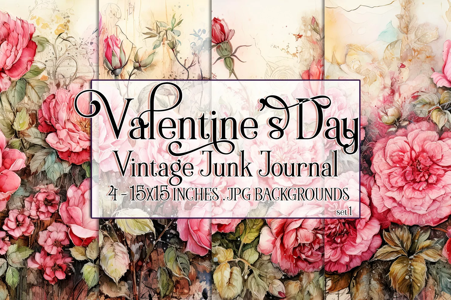 Valentine's Day, Vintage Floral Junk Journal Backgrounds, s1 product image 1