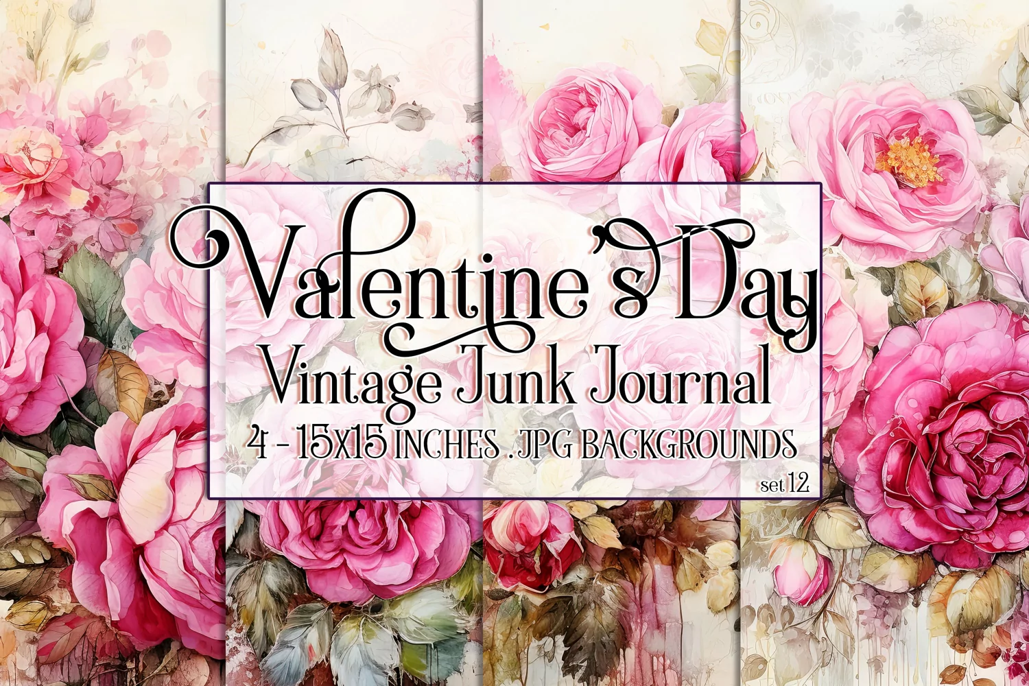 Valentine's Day, Vintage Floral Junk Journal Backgrounds, 12 product image 1