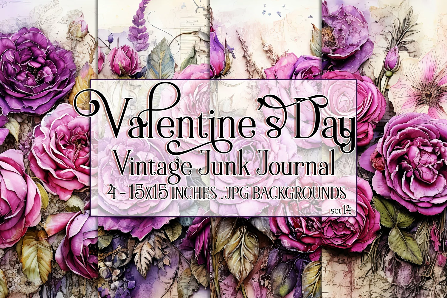 Valentine's Day, Vintage Floral Junk Journal Backgrounds, 14 product image 1