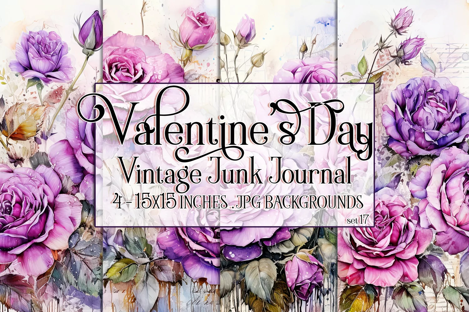 Valentine's Day, Vintage Floral Junk Journal Backgrounds, 17 product image 1