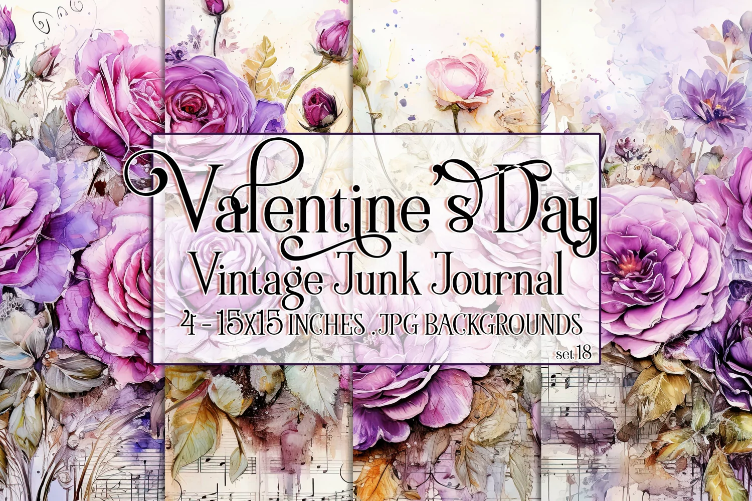 Valentine's Day, Vintage Floral Junk Journal Backgrounds, 18 product image 1