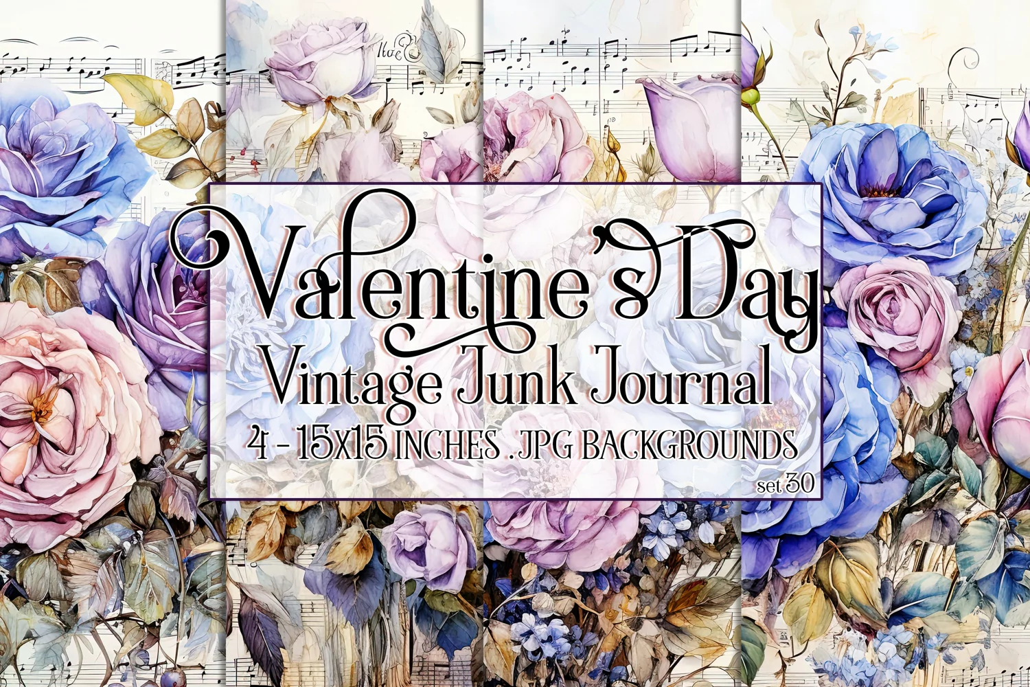 Valentine's Day, Vintage Floral Junk Journal Backgrounds, 30 product image 1