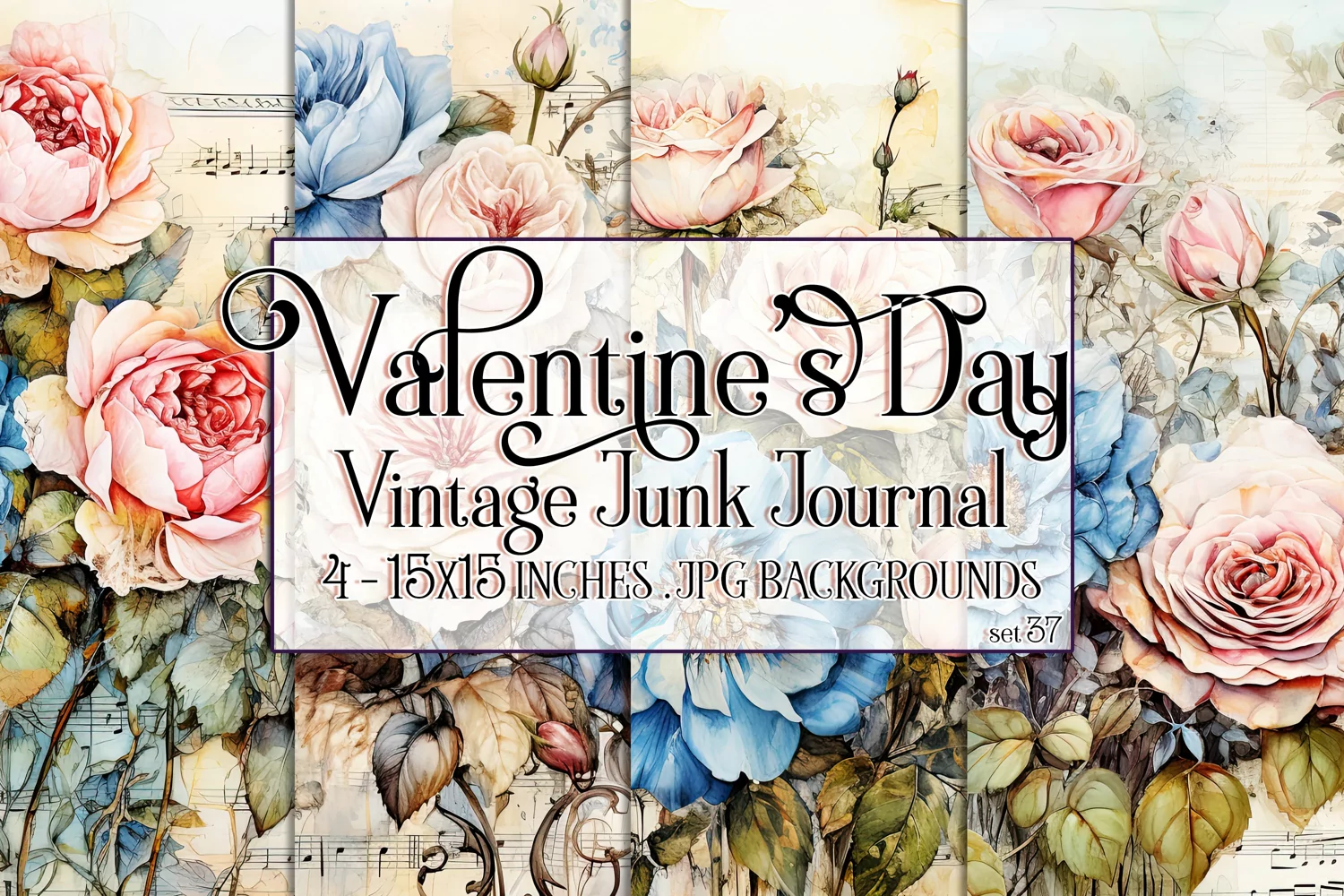 Valentine's Day, Vintage Floral Junk Journal Backgrounds, 37 product image 1