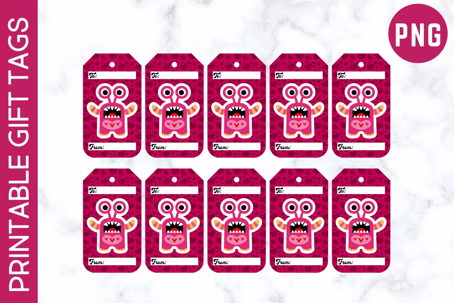 Valentines Day Monster Printable Gift Tags Style 2 product image 1