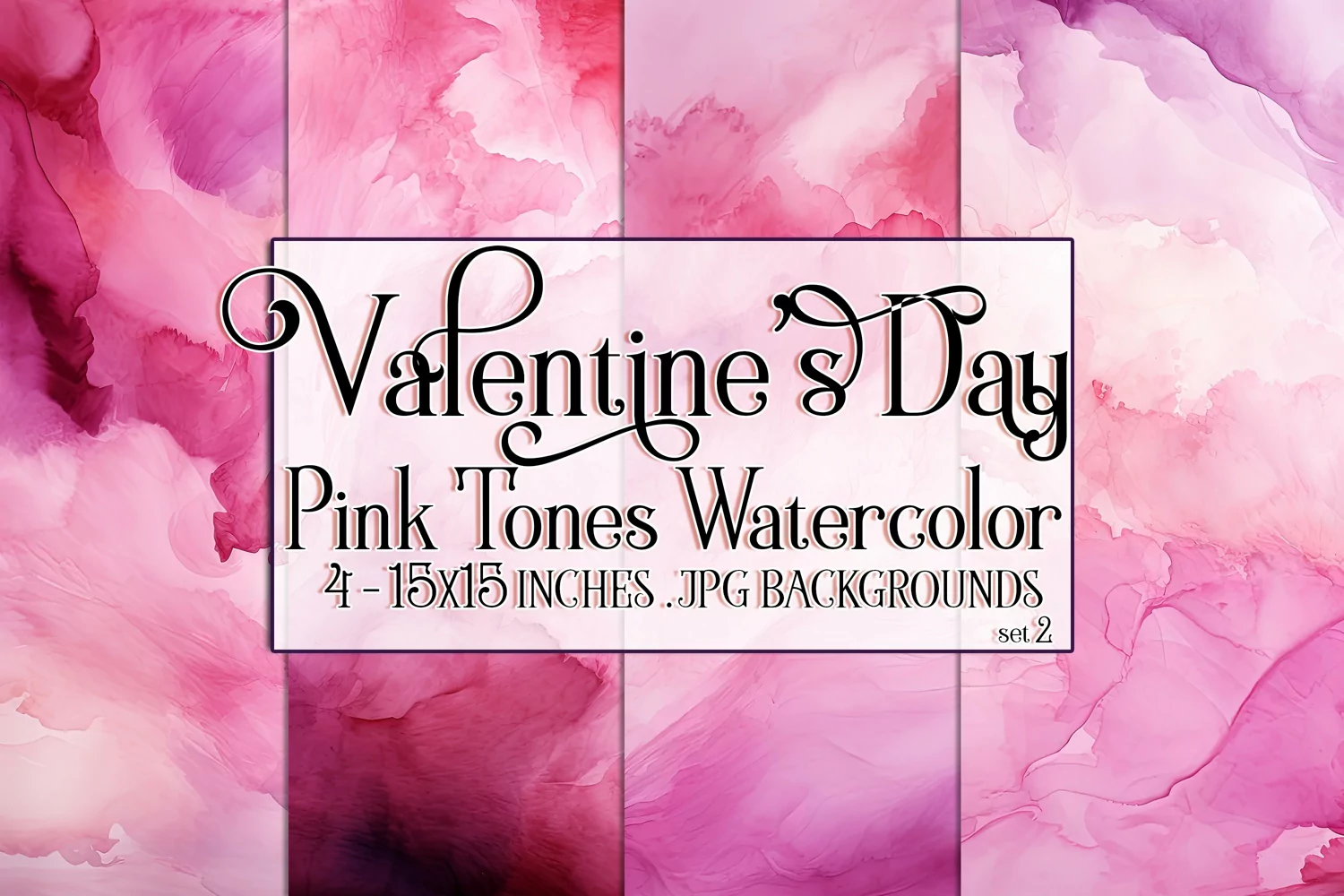 Valentine's Day, Pink Graidents Watercolor Backgrounds, s2 product image 1