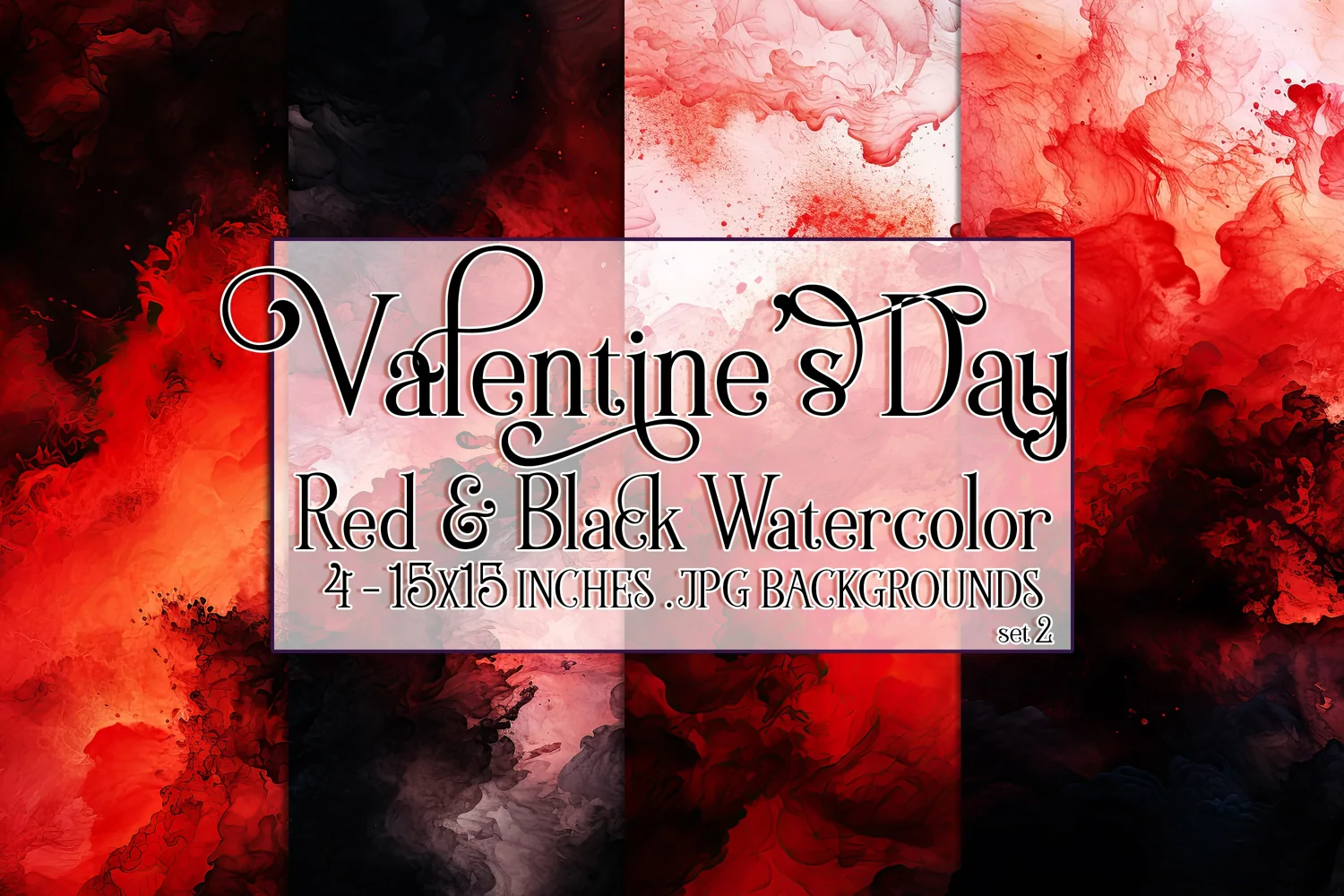 Valentine's Day, Red & Black Watercolor Backgrounds, s2 product image 1