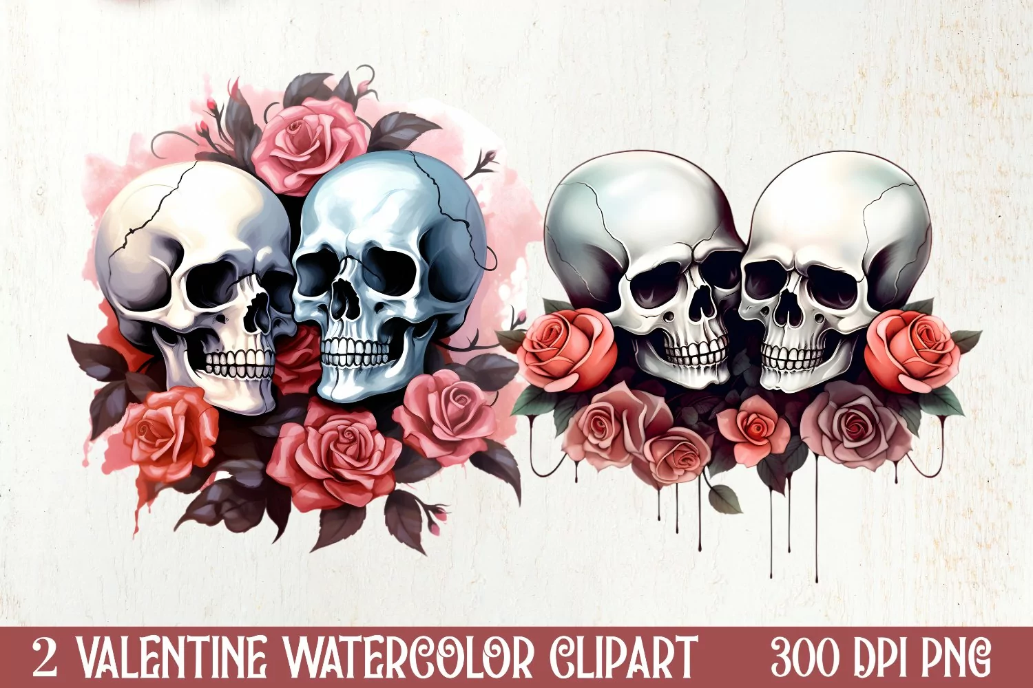 Valentines Day Skull Clipart, Christmas Clipart product image 1