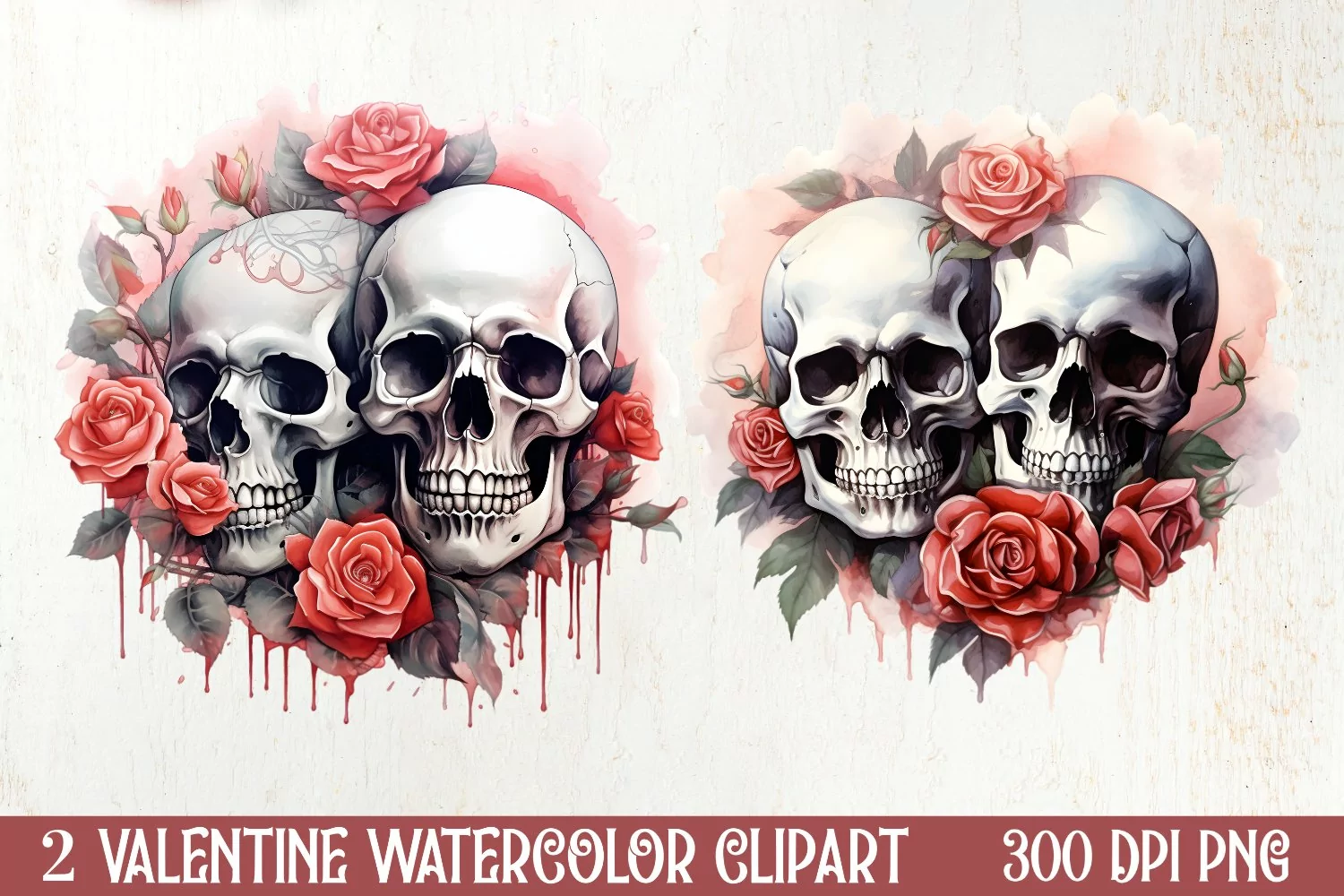 Valentines Day Skull Clipart, Christmas Clipart product image 1
