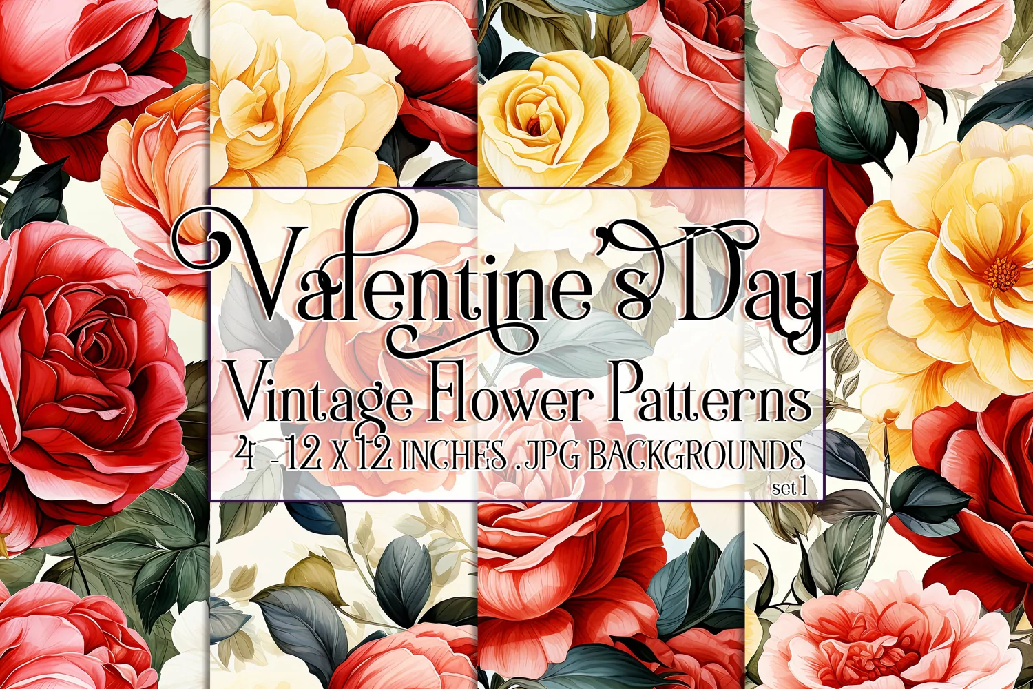Valentine's Day, Vintage Floral Seamless Patterns, s1 product image 1