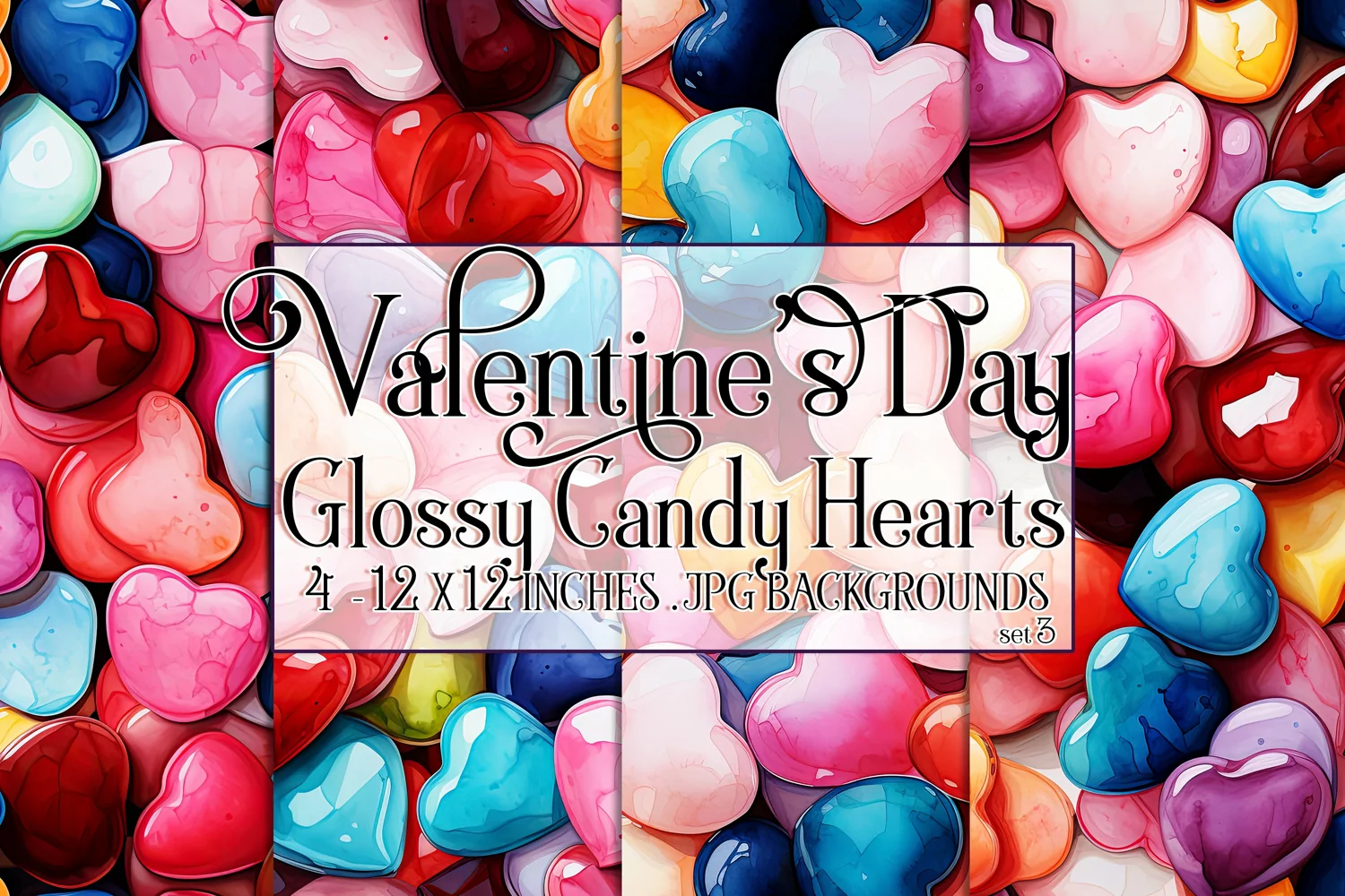 Valentine's Day, Glossy Candy Hearts Patterns, Seamless, s3 product image 1