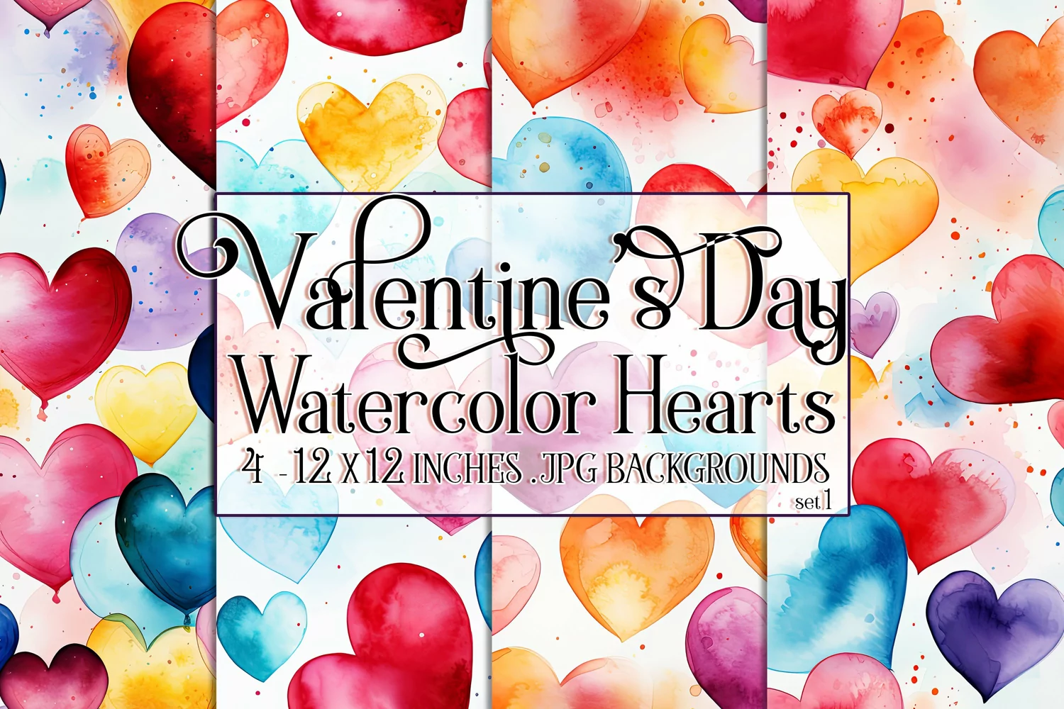 Valentine's Day, Watercolor Hearts Patterns, Seamless, s1 product image 1