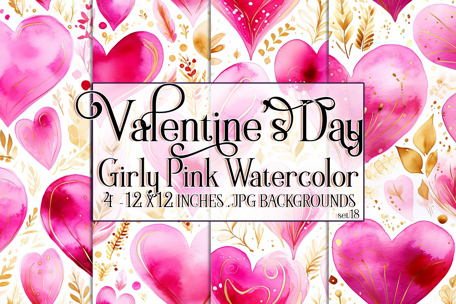 Valentine's Day, Girly Pink Watercolor Seamless Patterns, 18 product image 1