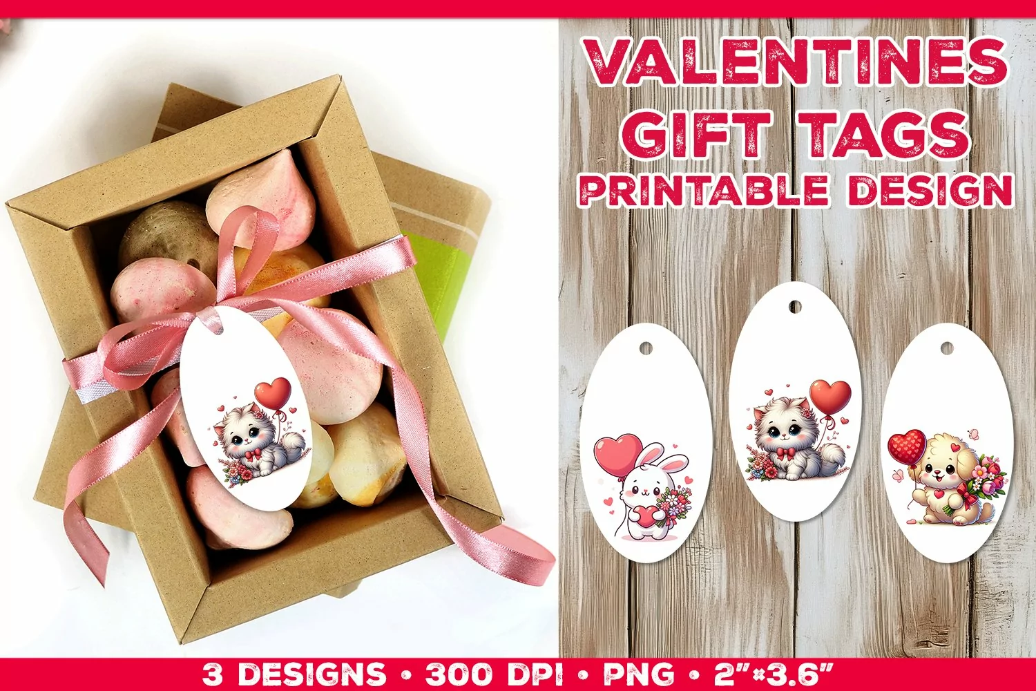 Adorable Valentine’s Day Gift Tags with Bunny, Puppy, Kitten product image 1