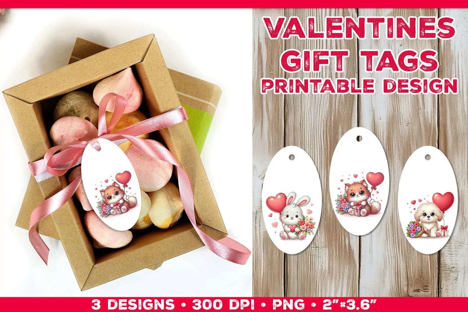 Adorable Valentine’s Day Gift Tags with Bunny, Puppy, Kitten product image 1