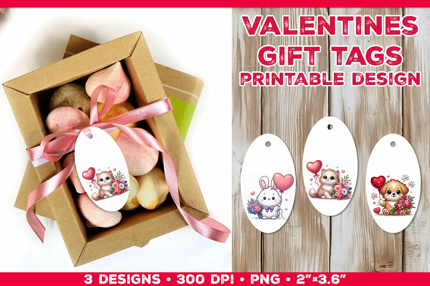 Adorable Valentine’s Day Gift Tags with Bunny, Puppy, Kitten product image 1