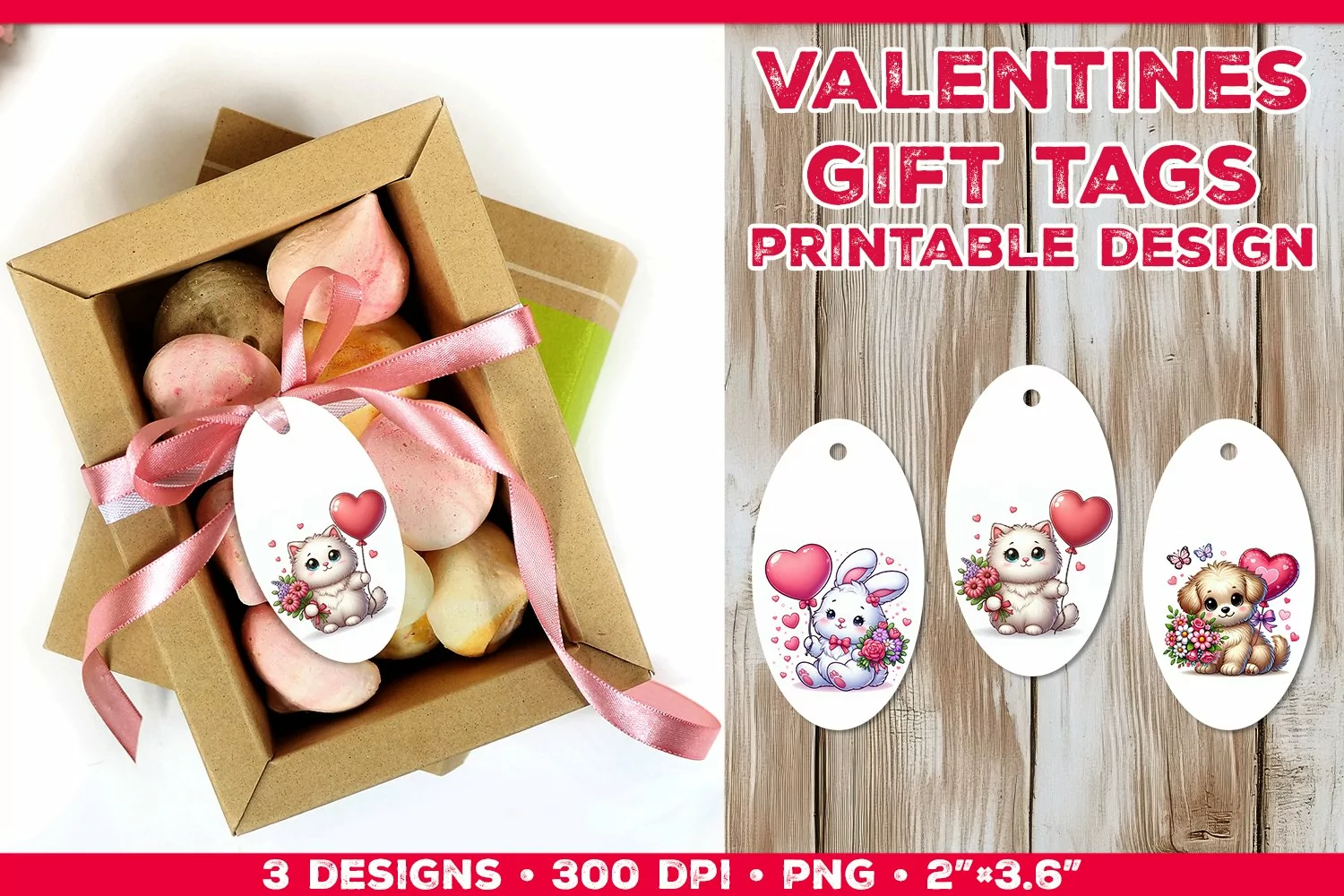 Adorable Valentine’s Day Gift Tags with Bunny, Puppy, Kitten product image 1