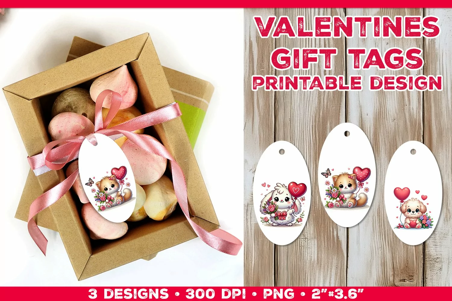 Adorable Valentine’s Day Gift Tags with Bunny, Puppy, Kitten product image 1