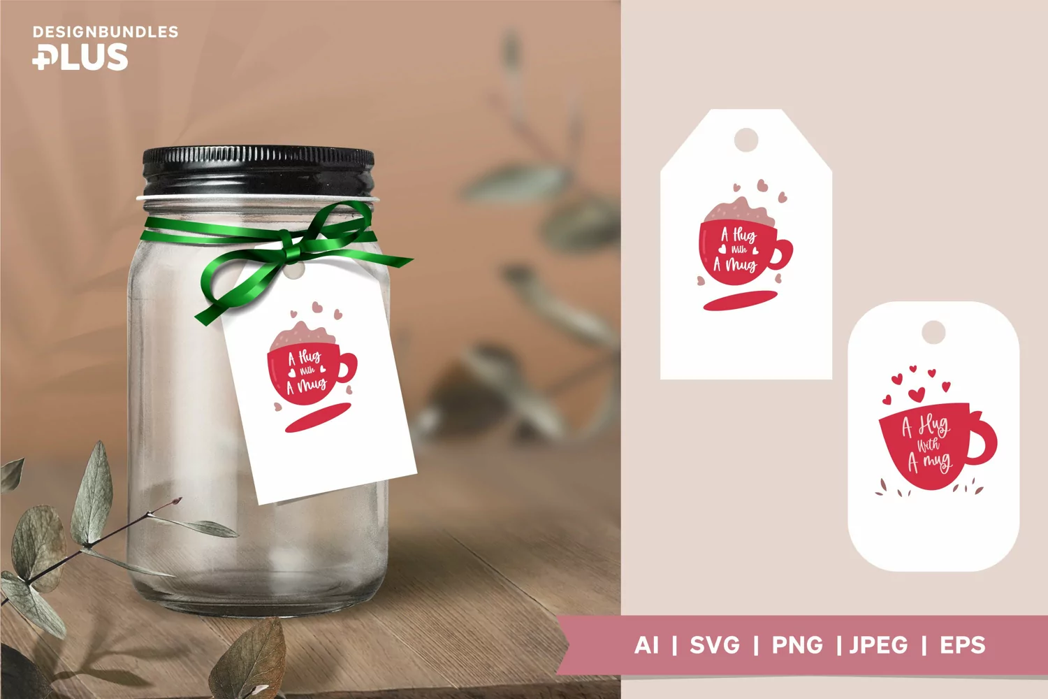 A Hug with A Mug on Cute Red Coffee Cup Gift Tag Design Set product image 1