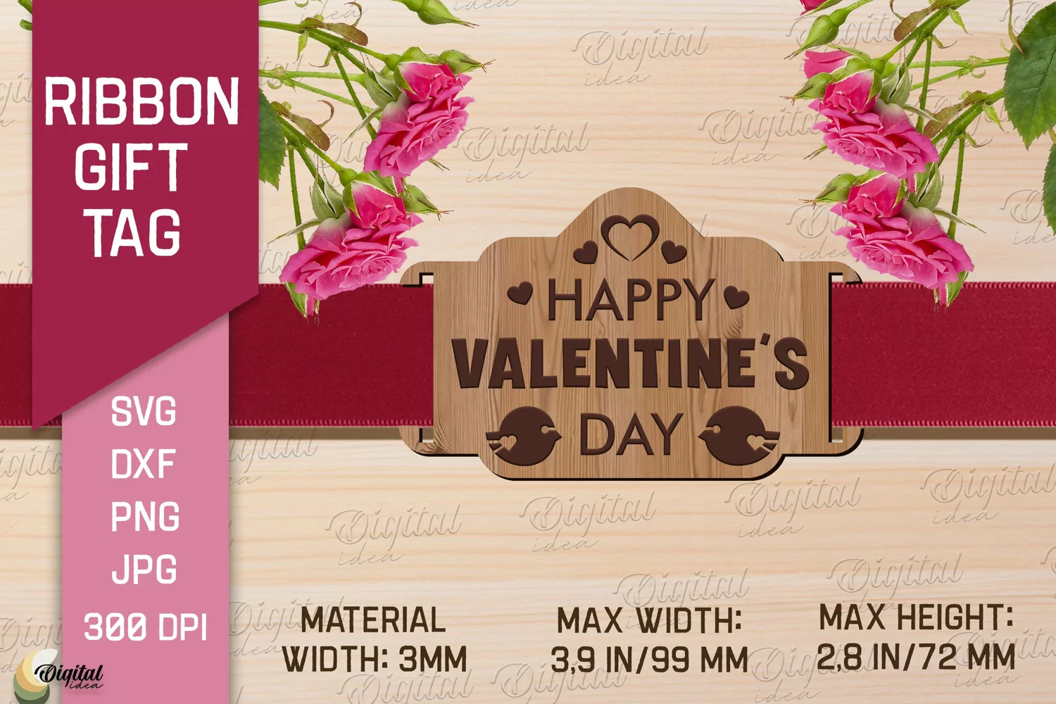 Valentine's Ribbon Gift Tag. Laser Cut Tag. Love Quote SVG product image 1