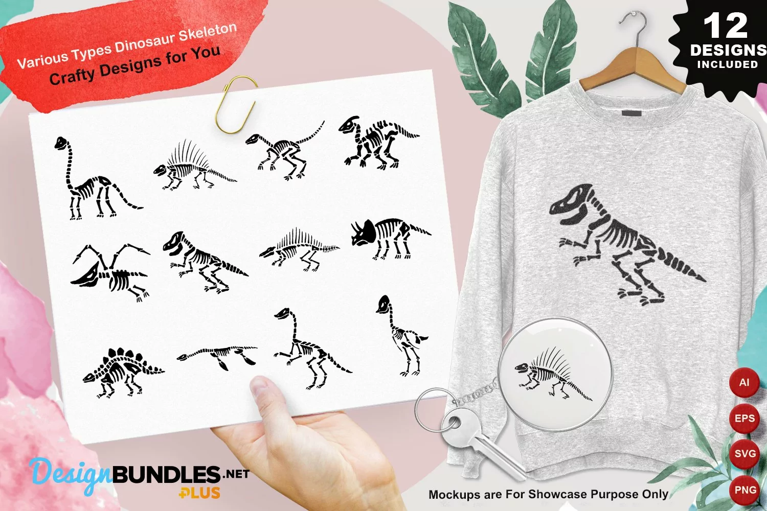 Various Types Dinosaur Skeleton Clipart Set product image 1