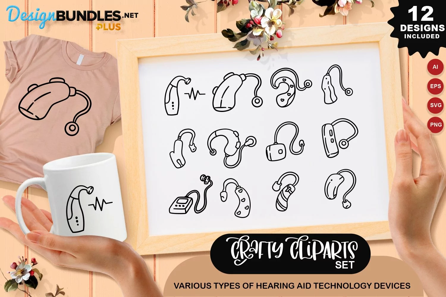 Various Types Of Hearing Aid Technology Devices Clipart Set product image 1