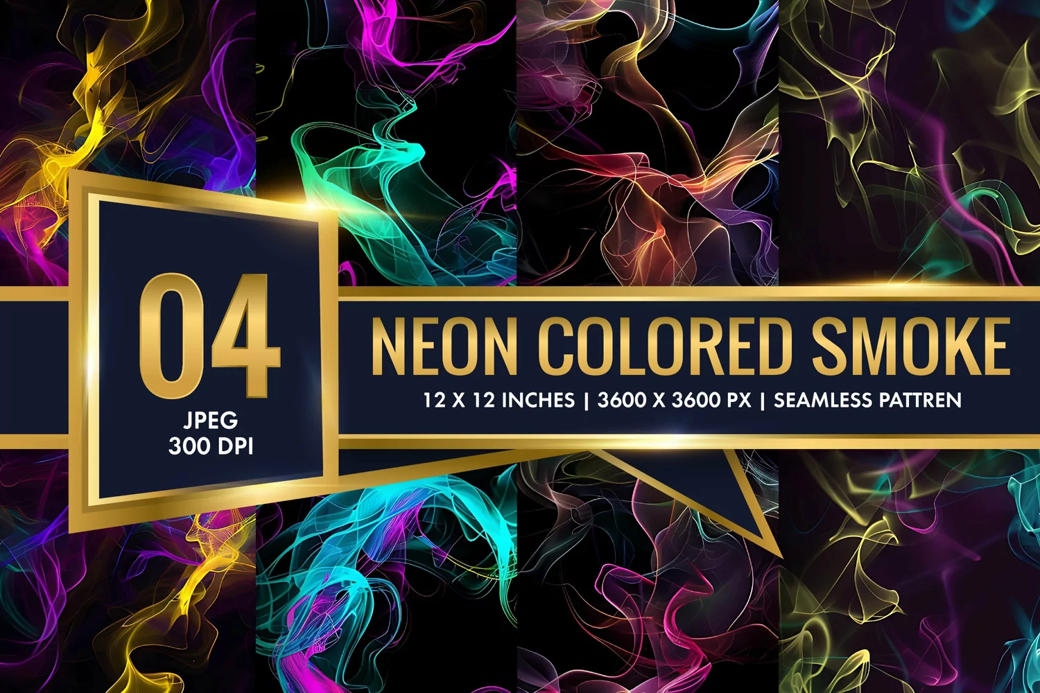 Vibrant Neon Colored Smoke Effect Patterns Digital Paper product image 1
