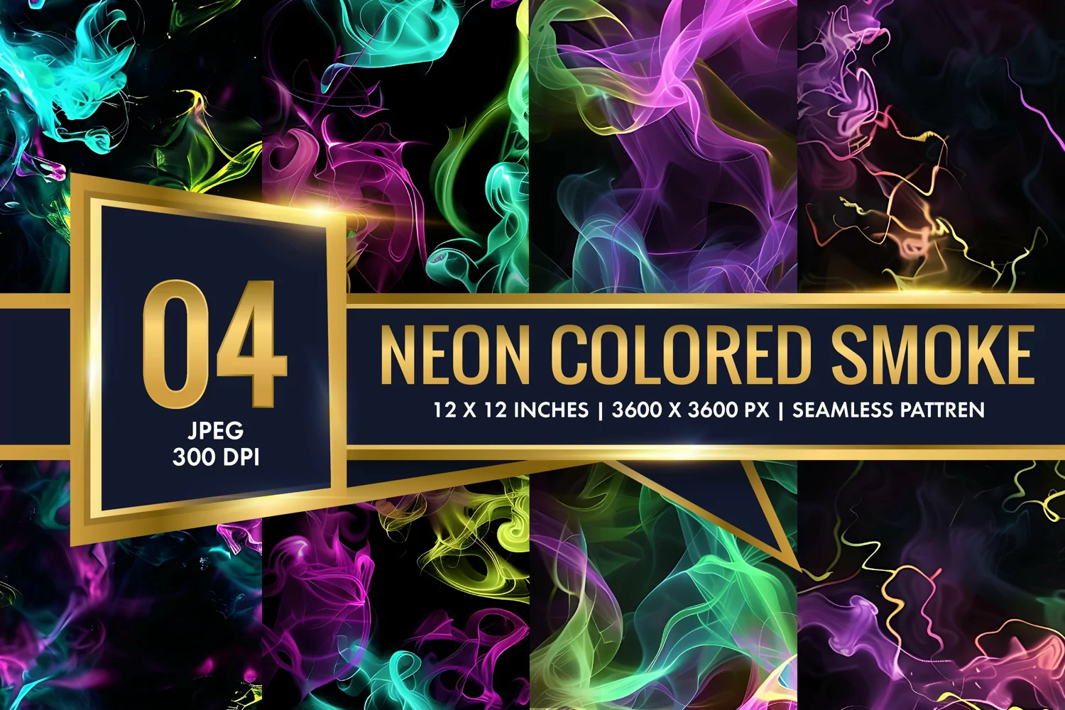 Vibrant Neon Colored Smoke Effect Patterns Digital Paper product image 1