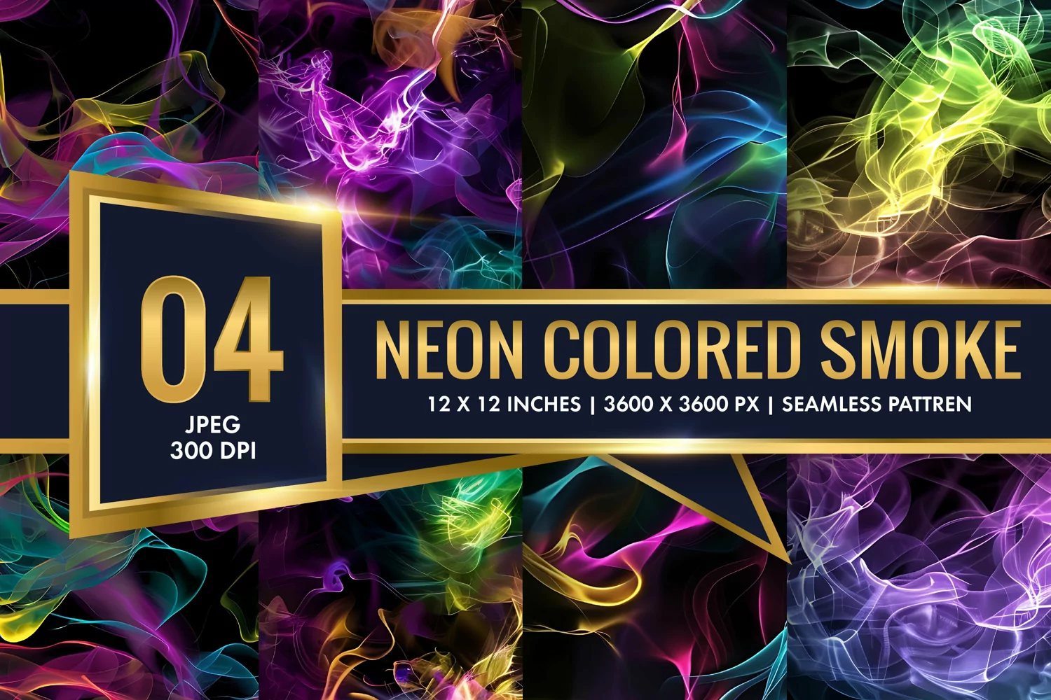 Vibrant Neon Colored Smoke Effect Patterns Digital Paper product image 1