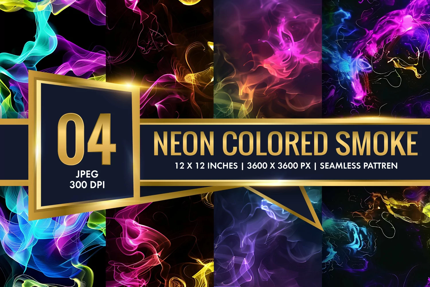 Vibrant Neon Colored Smoke Effect Patterns Digital Paper product image 1