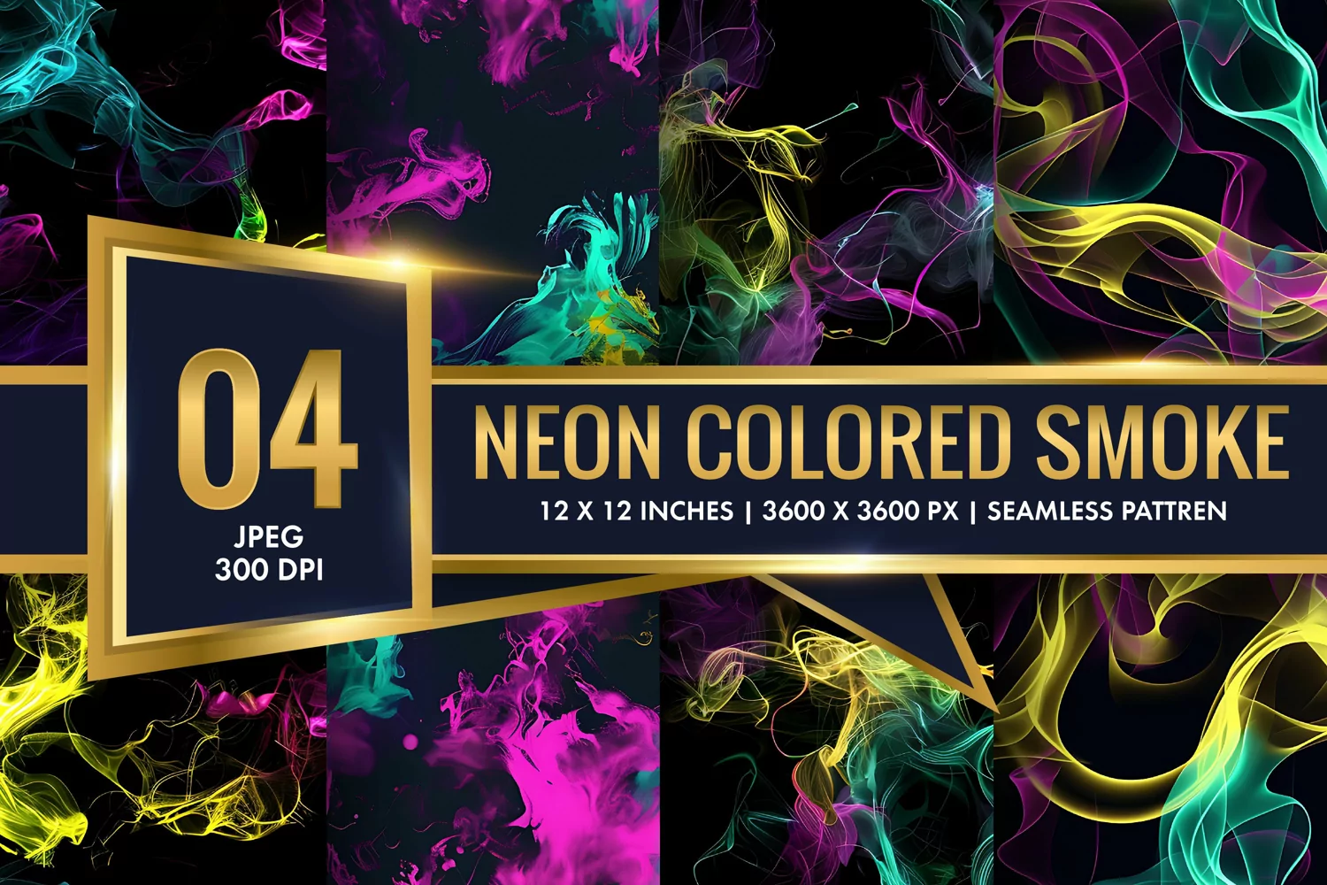 Vibrant Neon Colored Smoke Effect Patterns Digital Paper product image 1