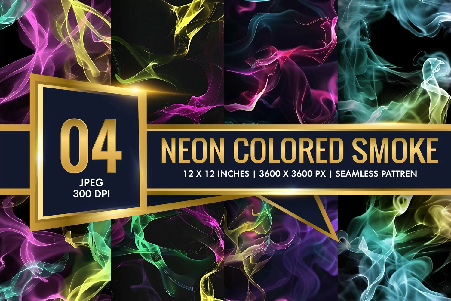 Vibrant Neon Colored Smoke Effect Patterns Digital Paper product image 1