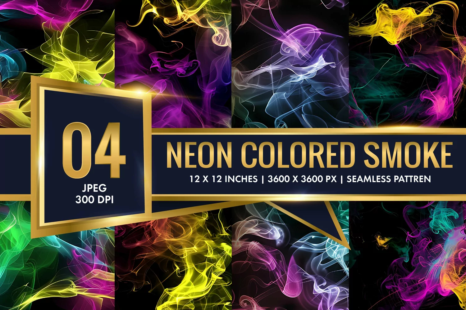 Vibrant Neon Colored Smoke Effect Patterns Digital Paper product image 1
