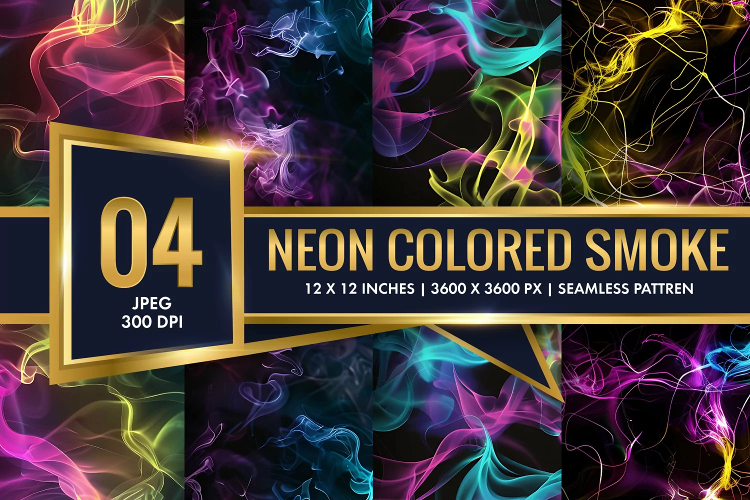 Vibrant Neon Colored Smoke Effect Patterns Digital Paper product image 1