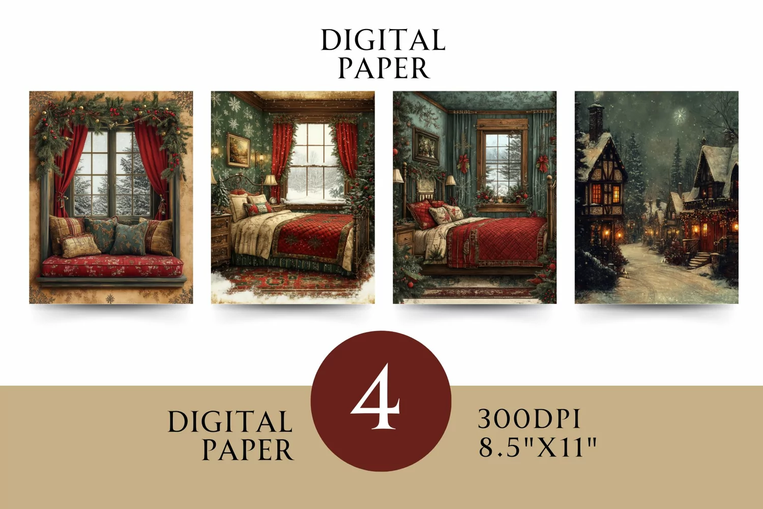 Victorian Digital Paper Pack - Vintage Floral  Illustration