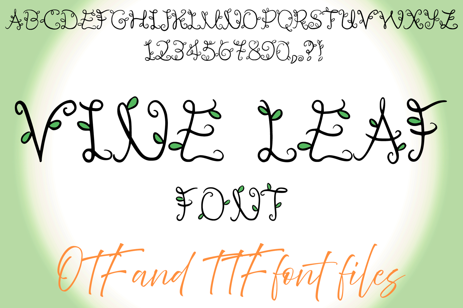 Vine Leaf Floral Typeface Lettering ABC Text Font Wood OTF Illustration by Squeeb Creative