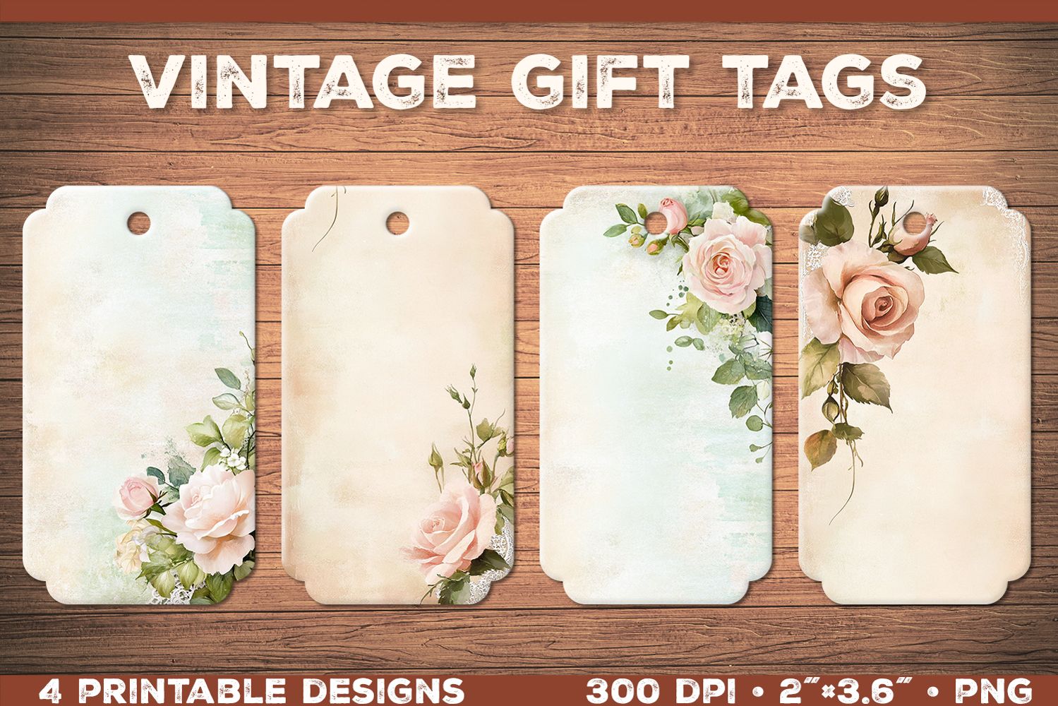 Elegant Shabby Chic Roses Printable Gift Tags with Lace product image 1