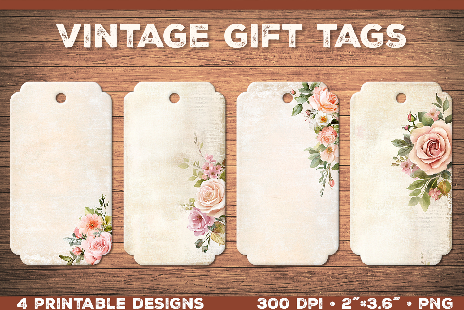 Elegant Shabby Chic Roses Printable Gift Tags with Lace product image 1