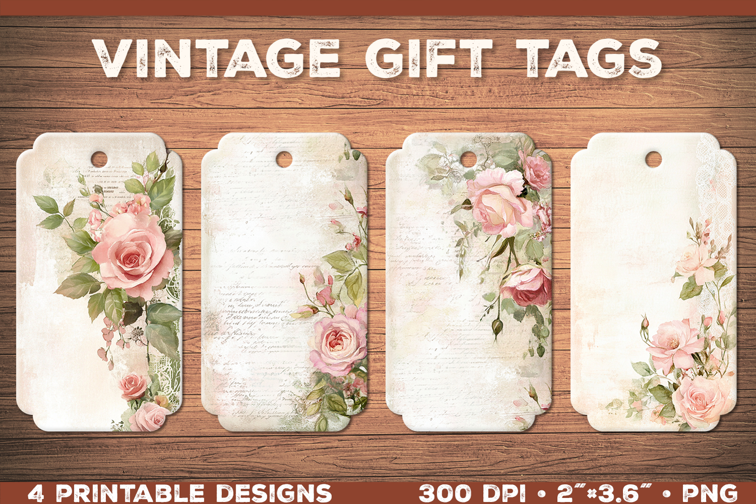 Elegant Shabby Chic Roses Printable Gift Tags with Lace product image 1