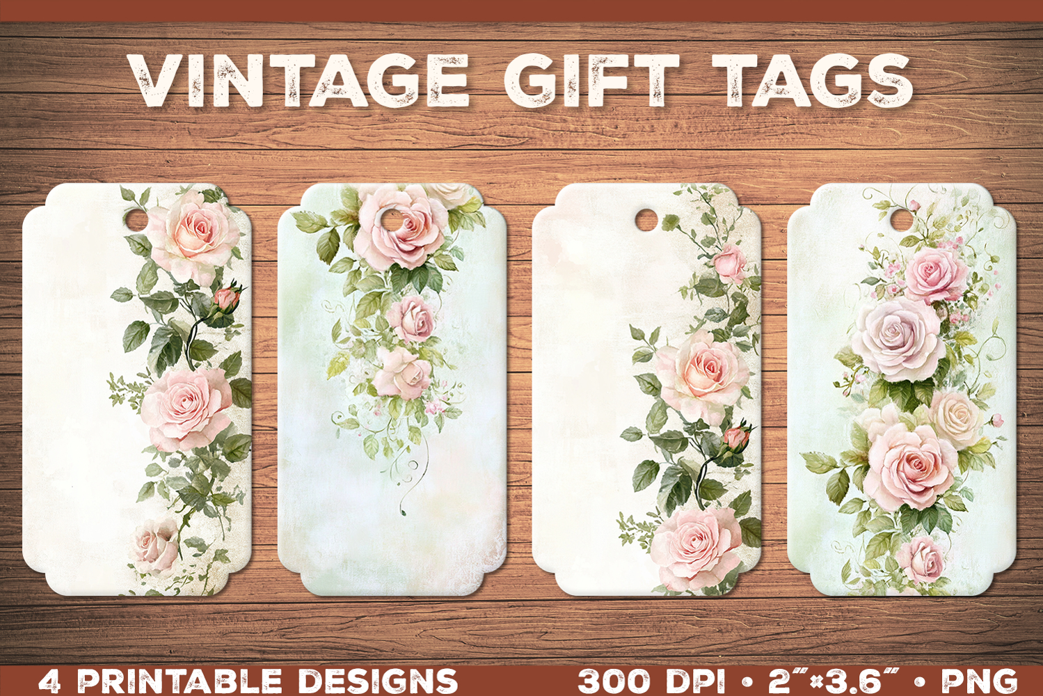 Elegant Shabby Chic Roses Printable Gift Tags with Lace product image 1