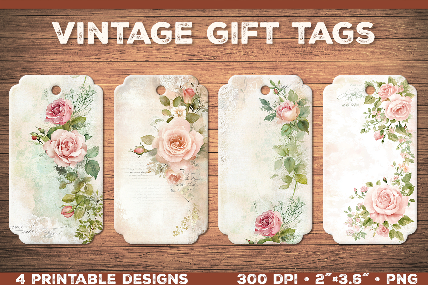 Elegant Shabby Chic Roses Printable Gift Tags with Lace product image 1