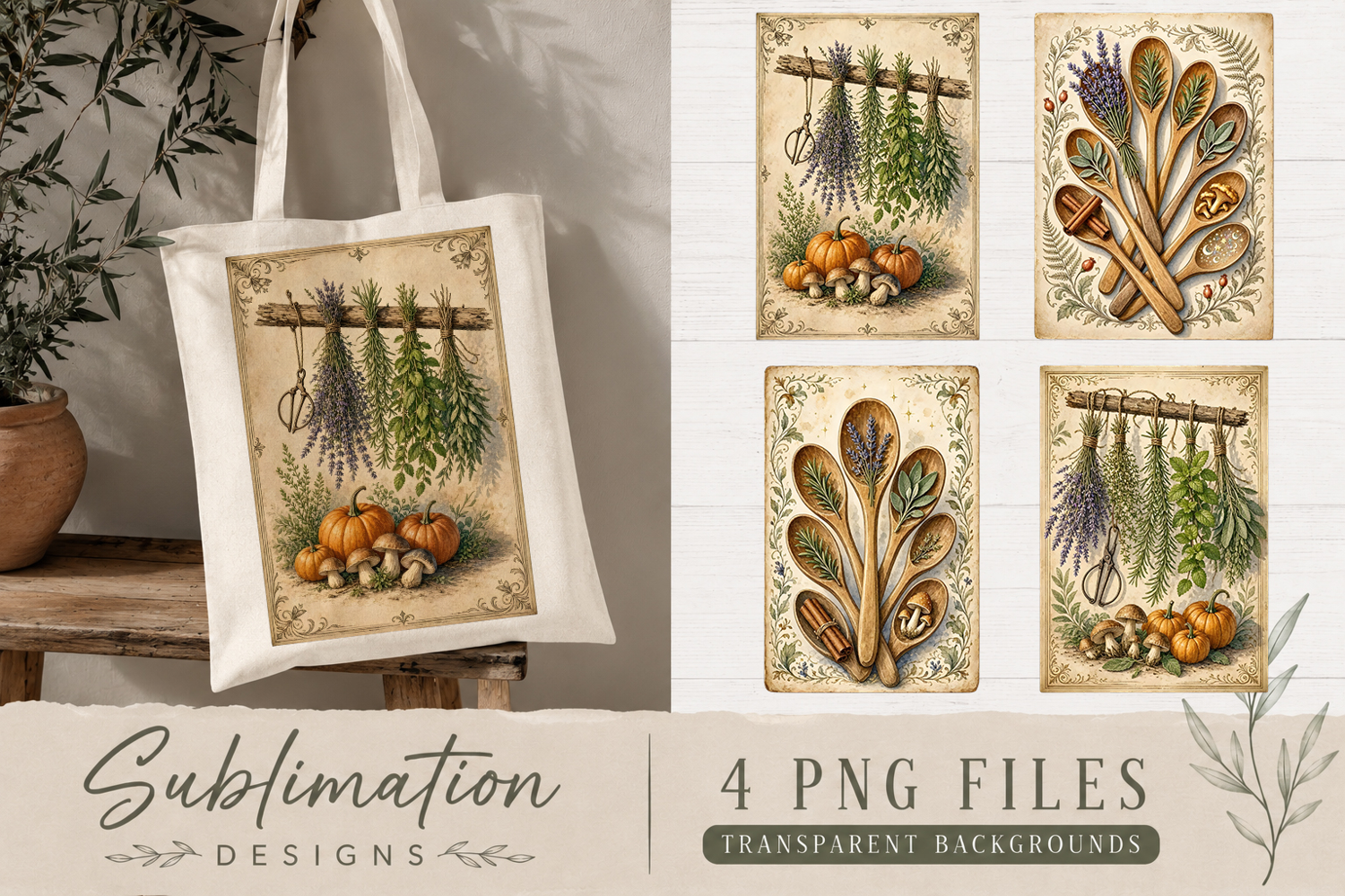 Vintage Apothecary & Herbal Tea Sublimation PNG product image 1