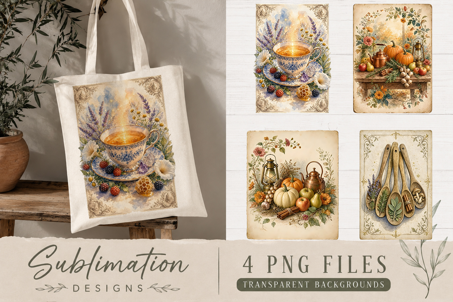 Vintage Apothecary & Herbal Tea Sublimation PNG product image 1